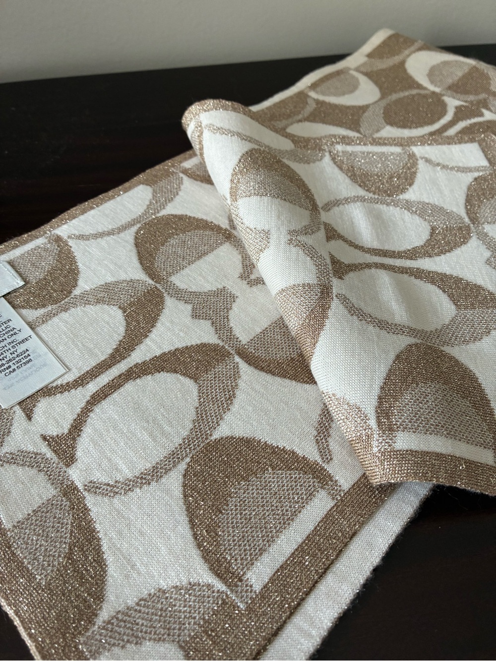 Coach Glitter Tonal Knit C Scarf Wool Blend, Metallic, F83834 - Picture 8 of 11
